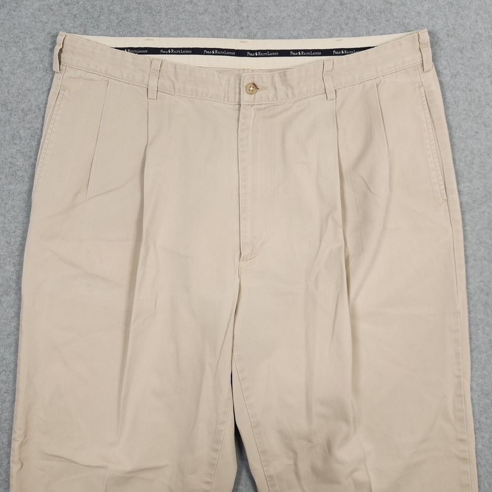 Vintage Polo Ralph Lauren Hammond Pant 40x30 (Act 38x30) Tan Pleated Chino USA - Picture 3 of 16
